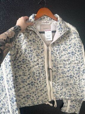 Blank NYC Cream Jacket with Blue Floral Print